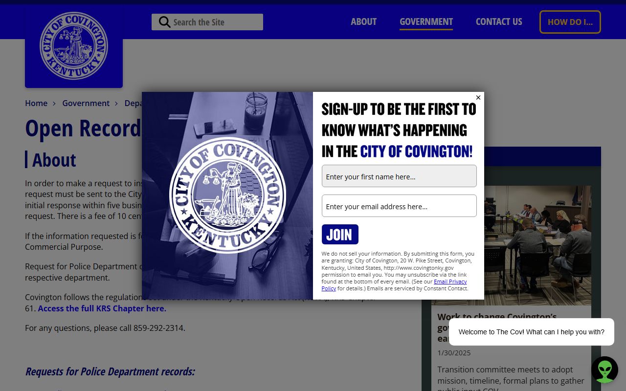 Covington Police Department open records request information for criminal court records