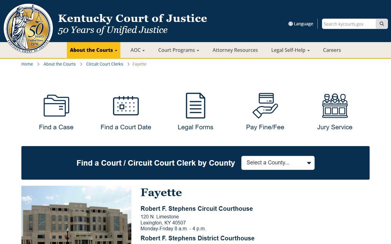 Kentucky Courts Fayette portal for accessing criminal court records online