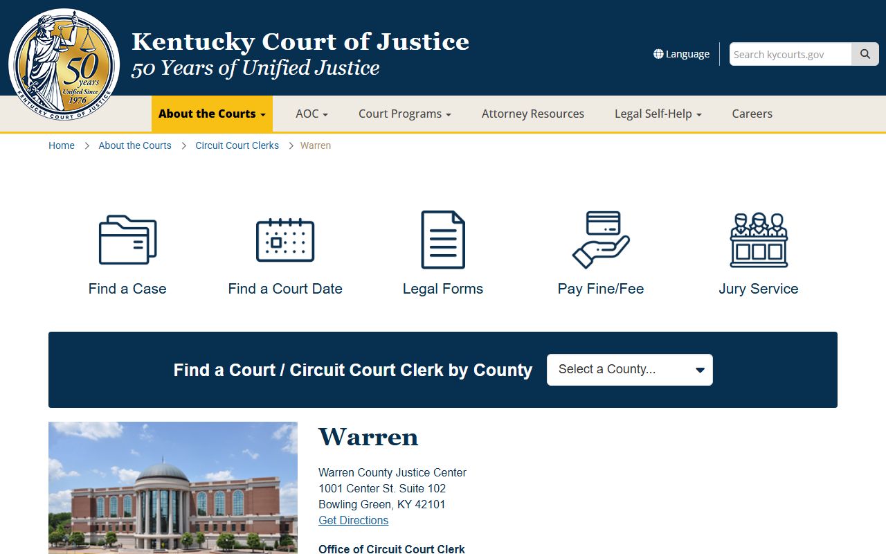 Warren County Kentucky Circuit Court Clerk office for criminal court records