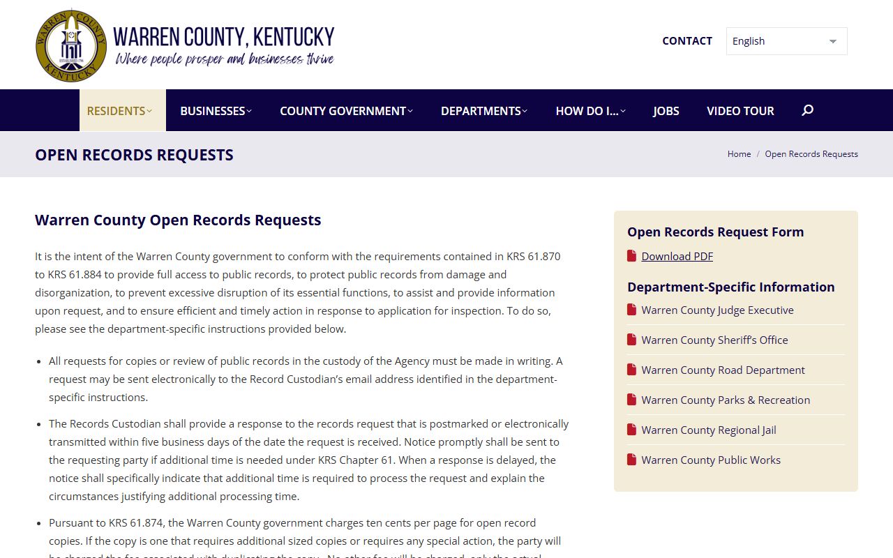 Warren County Kentucky open records request process for criminal court documents